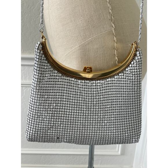 Vintage White Mesh Bag Gold Shoulder Bag - Picture 5 of 9